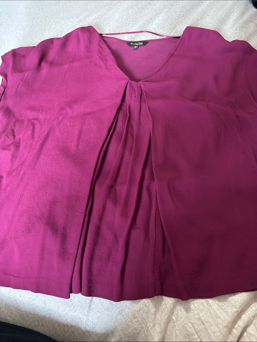 Massimo Dutti  V-Neck Pleated Blouse - Raspberry